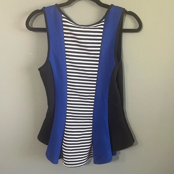 Mary Jane Preppy Striped Bold ColorBlock Sleeveless Peplum Top, Size Large - Picture 6 of 12